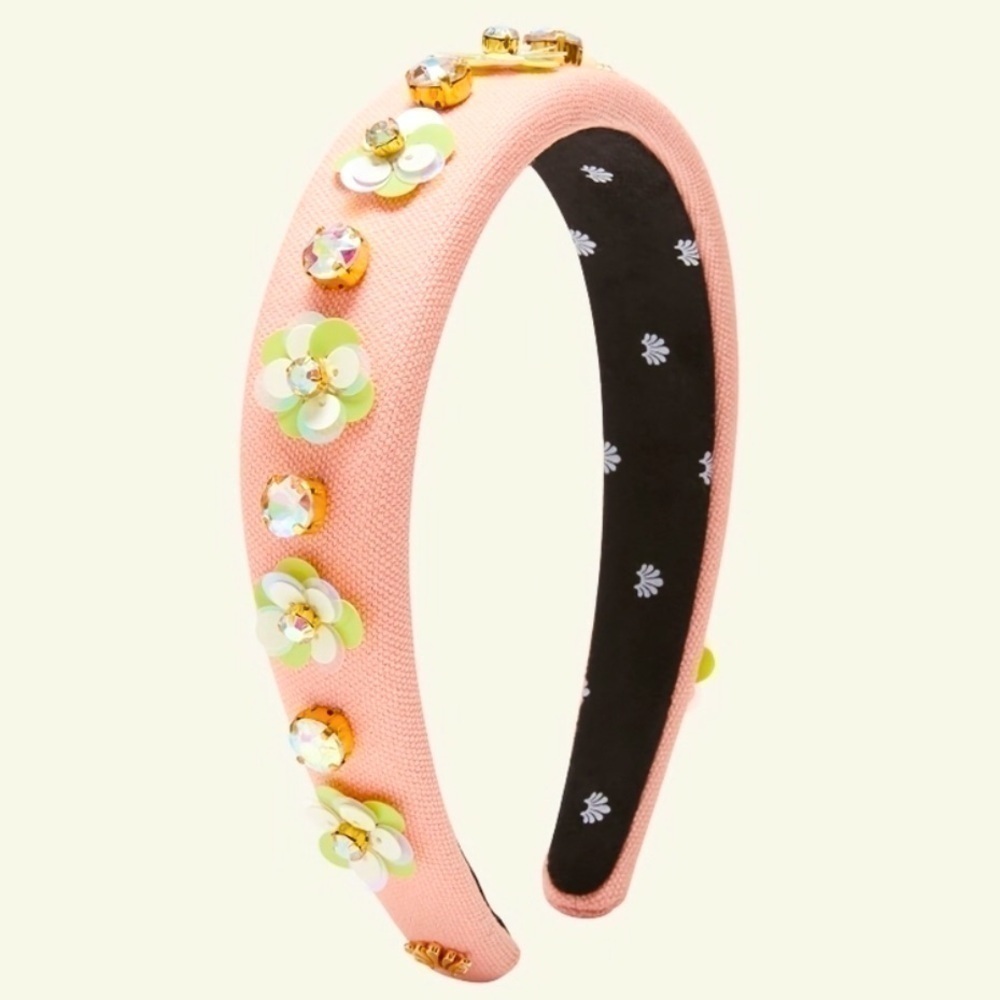 Lele Sadoughi Soft Coral Zinnia Crystal Paillette Alice Headband Authentic